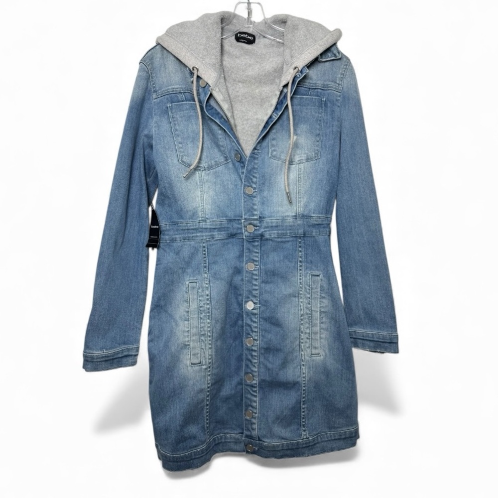 bebe NWT 3-in-1 Denim Trench Coat w/ Removable Hoodie Small - Picture 5 of 16
